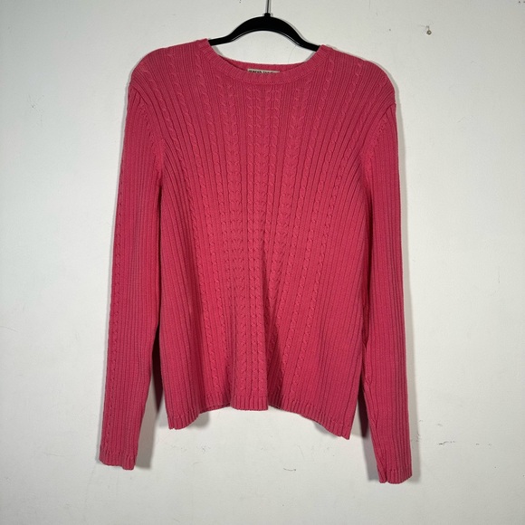 Marsh Landing by Amanda Smith Pink rose coral Cable Knit Crew Neck Sweater L‎ - Picture 3 of 14